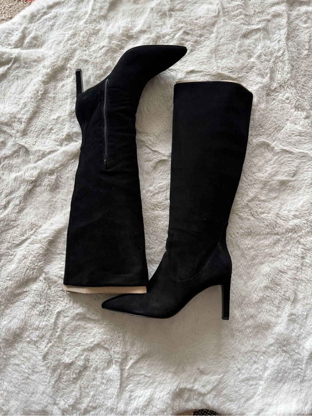 Black Knee-High Pointed Toe Stiletto Boots